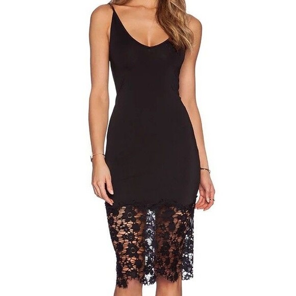 Free People Dresses & Skirts - Intimately Free People Black Slip Dress Size XS Slinky Lace Bottom Sexy Evening